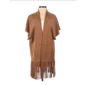 Fairchild Faux Leather Kimono Fringed Studded Sz S Boho Festival